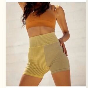 Free People Movement Yellow & Gray Striped Bike Shorts  XS /S  SP/S